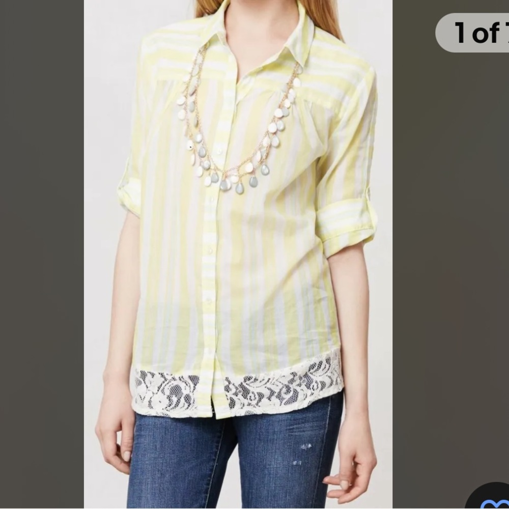 Anthropologie Edme & Esyllte Size 4 Yellow Neon Stripes Button Down Shirt